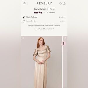Revelry Isabella Satin Dress in Gold Champagne NEW Size 4